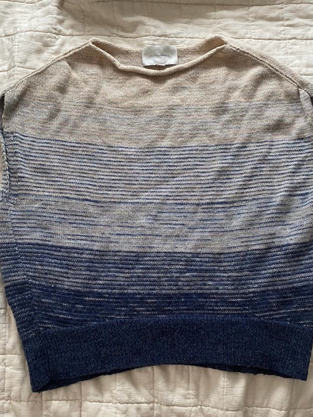 Brochu Walker Navy and Cream Ombre Crewneck Sweater